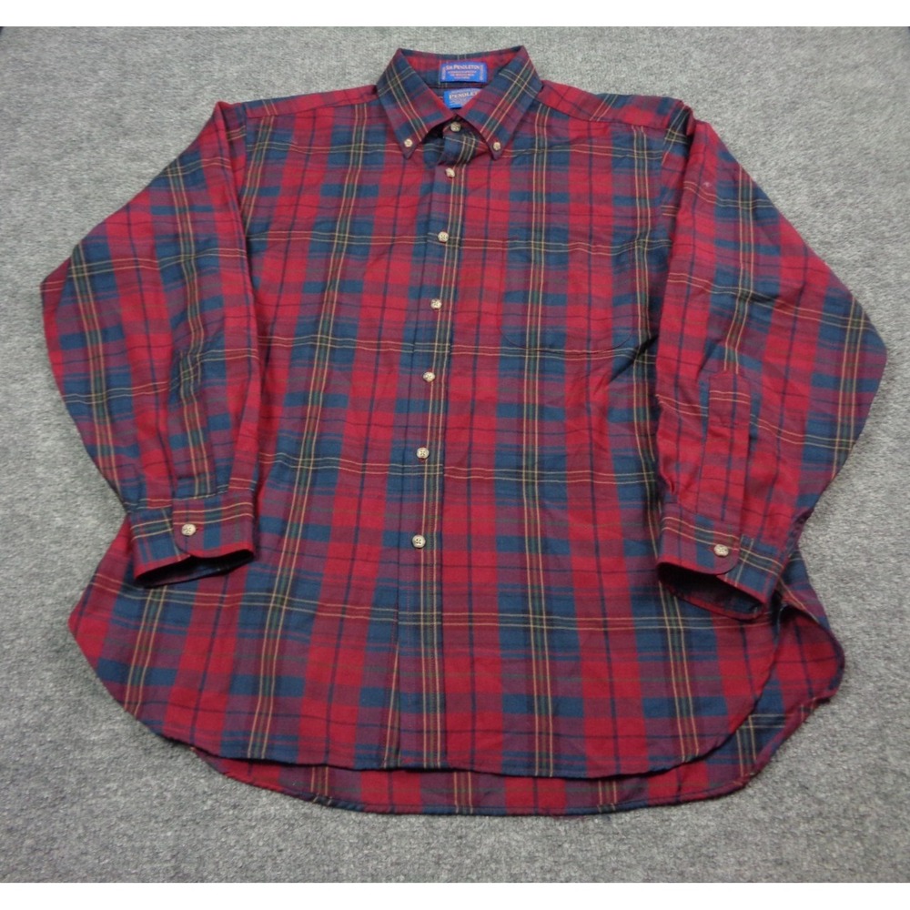 Pendleton Sir Pendleton Shirt Mens L Red Tartan Plaid Wool Vintage USA Made